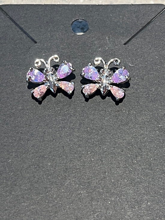 Jewelry - 4/$20 Silver Butterfly Stud Earrings with Pink-Purple Opal Crystals